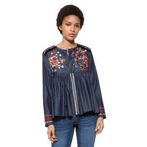 Desigual Medium Vetta Embroidered Blouse Floral Boho